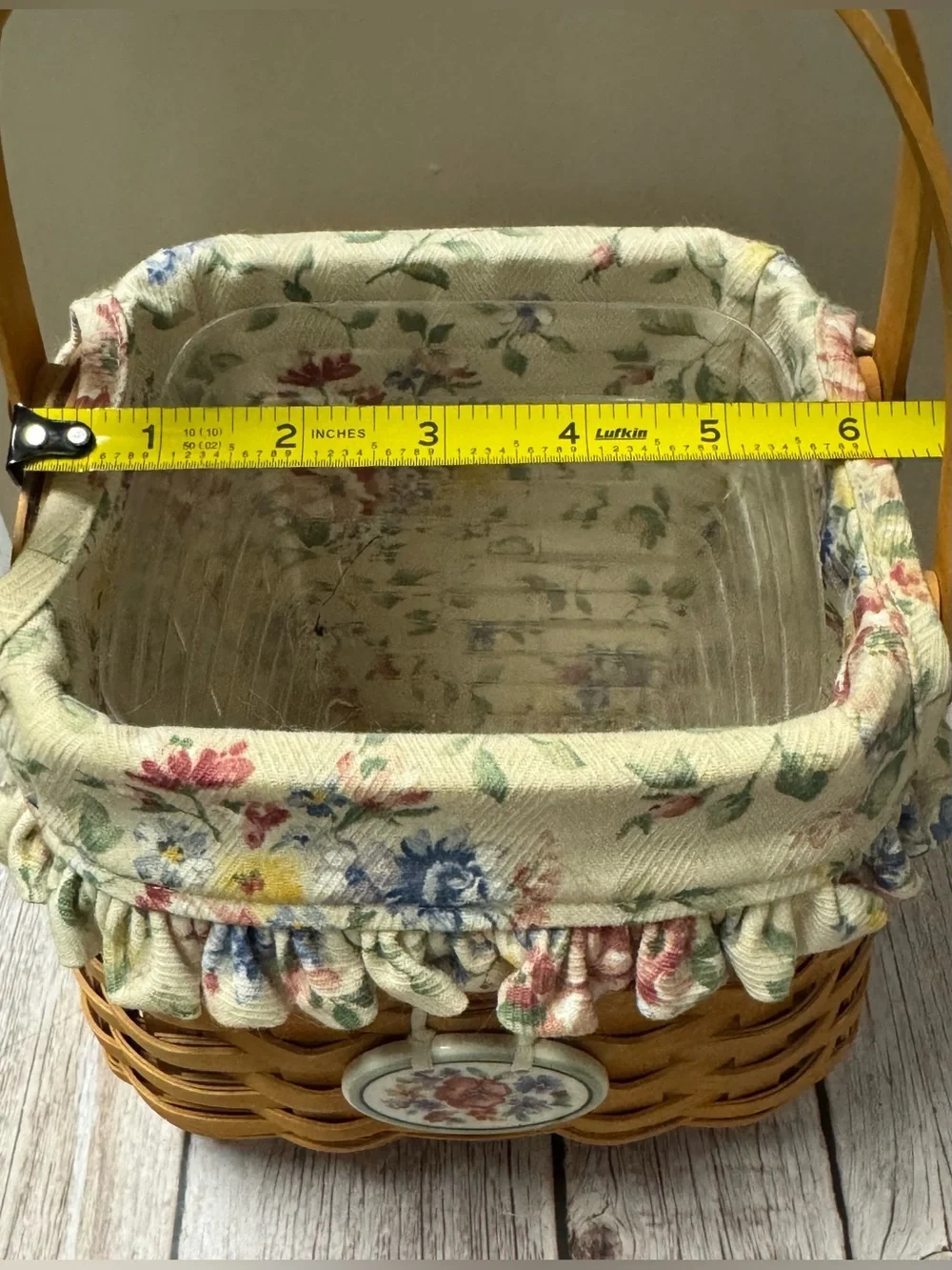 2002 Longaberger Tote Basket Combo Spring Floral Fabric Liner & Charm +Protector